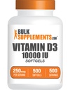 BulkSupplements.com Vitamine D3 10000IE Softgels - Cholecalciferol, D3 Supplement, Vitamine D 10000 IE - 1 Vitamine D3 Softgel (250mcg vitamine D) per portie - 500-dag supply, 500 Softgels