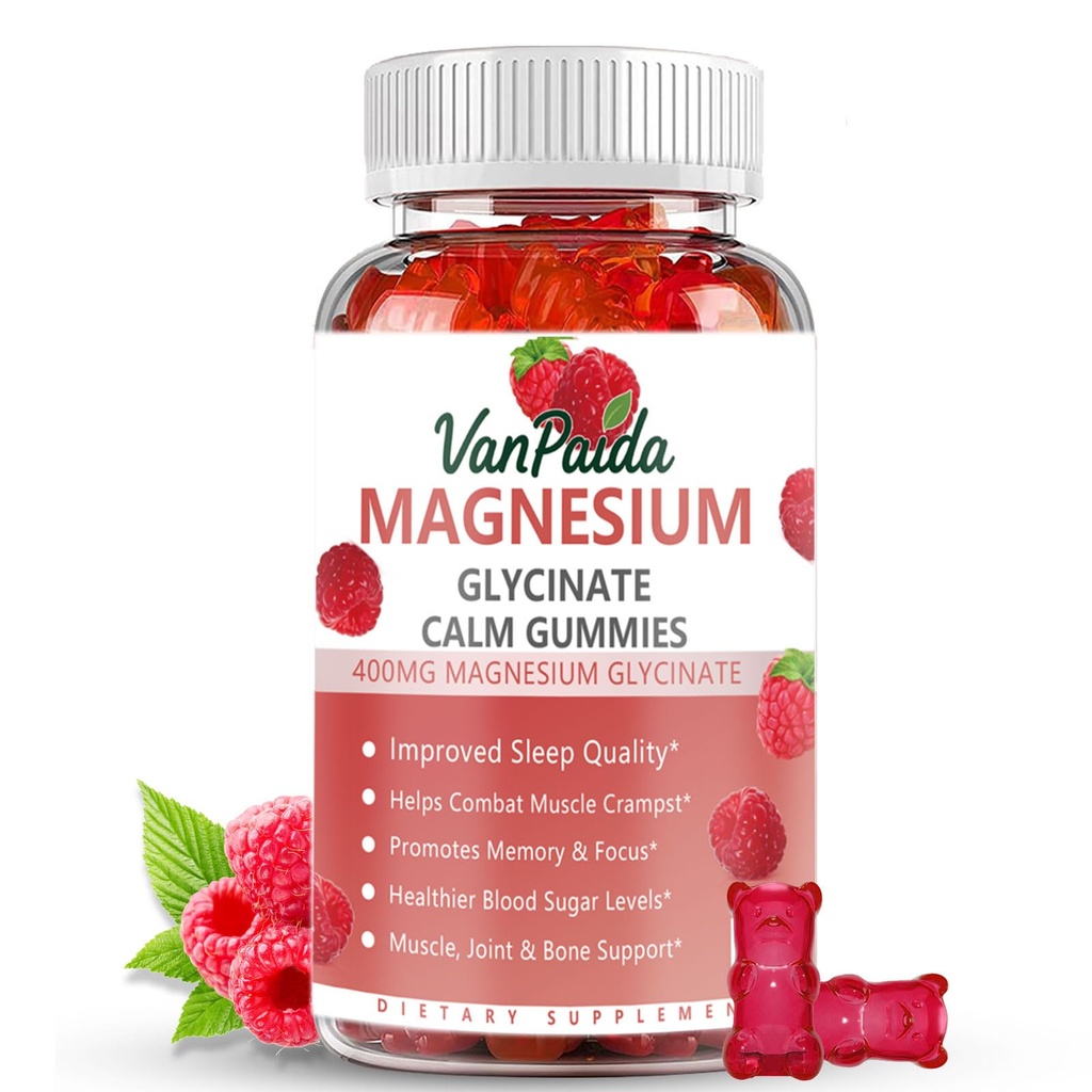 Magnesium Glycinate 400mg Gummies, High Absorption Magnesium Complex for Women, Kids, Adults, Sleep aid, Calm,Muscle Relaxation, Vitamins B6, D & Potassium Supplement, Gluten-Free Vegetarians.