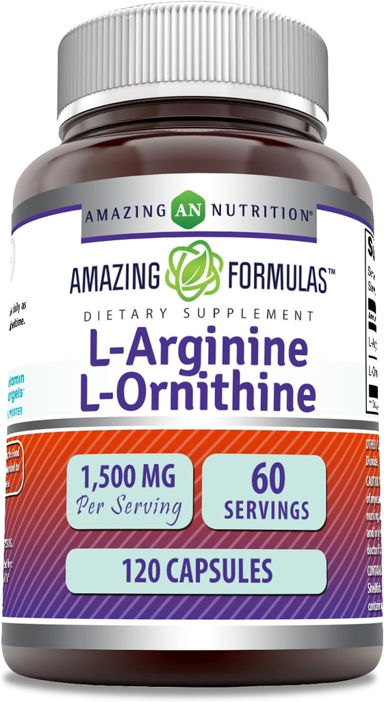 Verbazingwekkende Formules L-Arginine/L-Ornithine 1500 Mg Per Serving, Capsules 