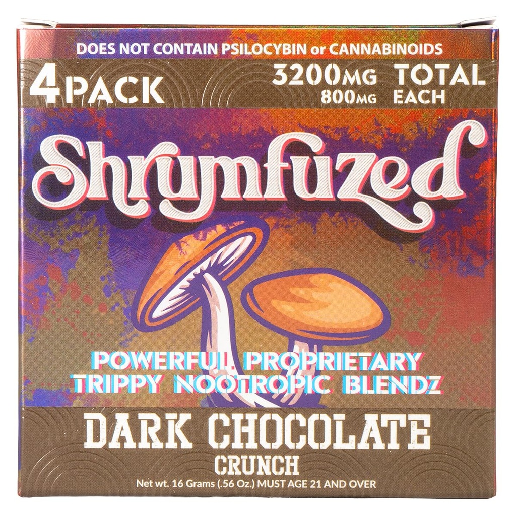 Shrumfuzed Shrumfuzed - Proprietary Nootropic Gummy 3200mg - Lion's Mane, Reishi, Chaga, and Cordycep Nootropic Mushroom Blend (4, Dark Chocolate Crunch)