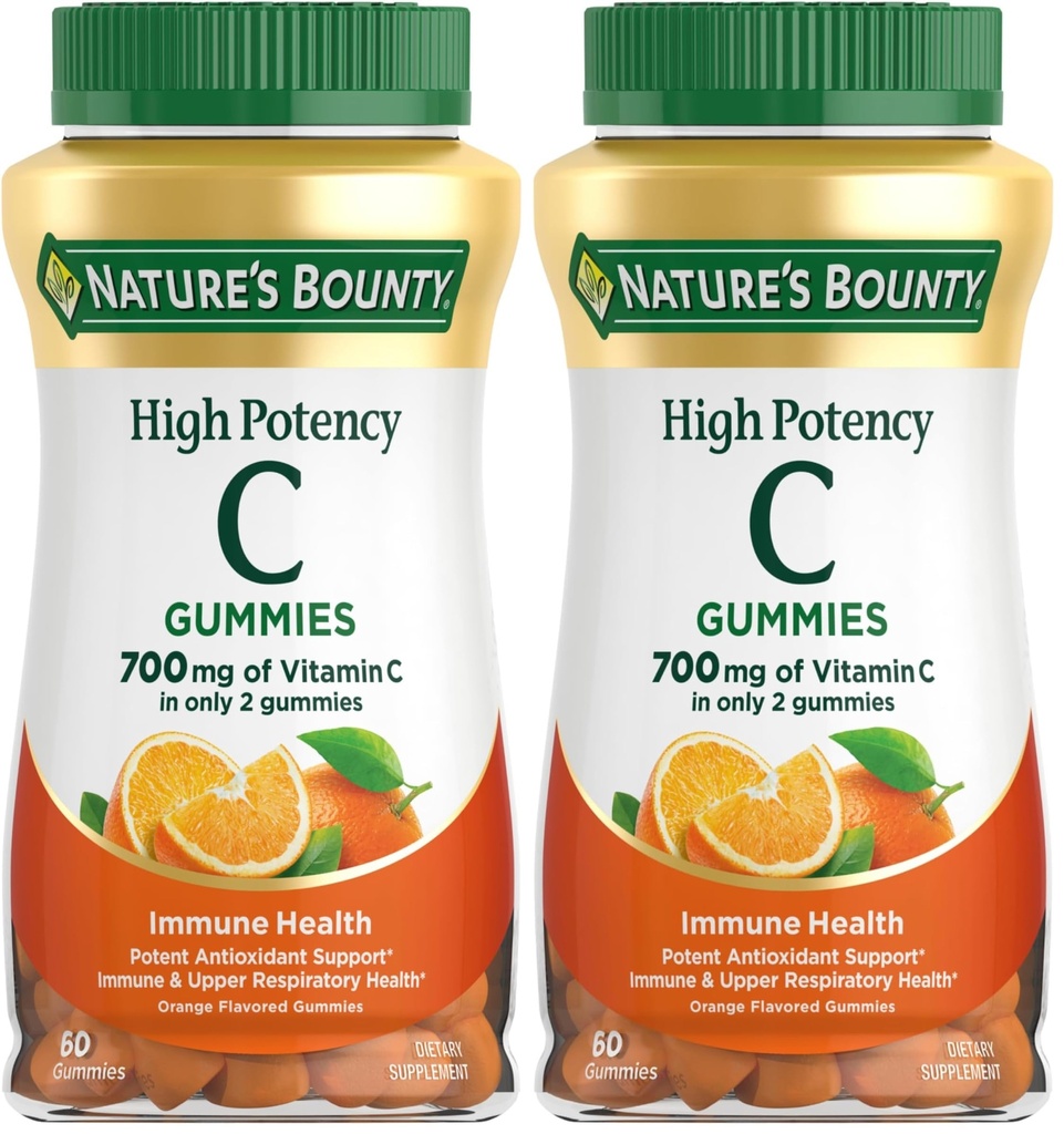 Nature's Bounty Vitamin C Gummies 700mg, High Potency Vitamin C Chewable Gummies for Adults, Immune Support Supplement, Dietary Supplement, Orange Flavor, 60 Ct (Pack of 2)
