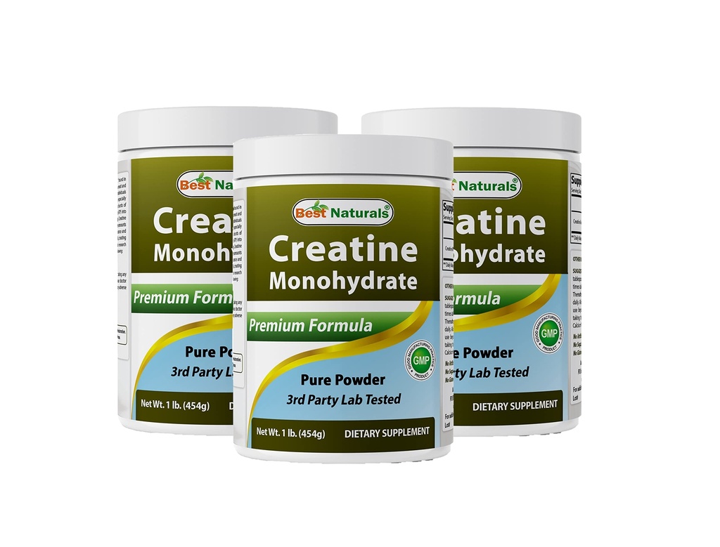Meilleurs produits naturels Monohydrate de créatine 1 Lb poudre pure (1 LB (paquet de 3))