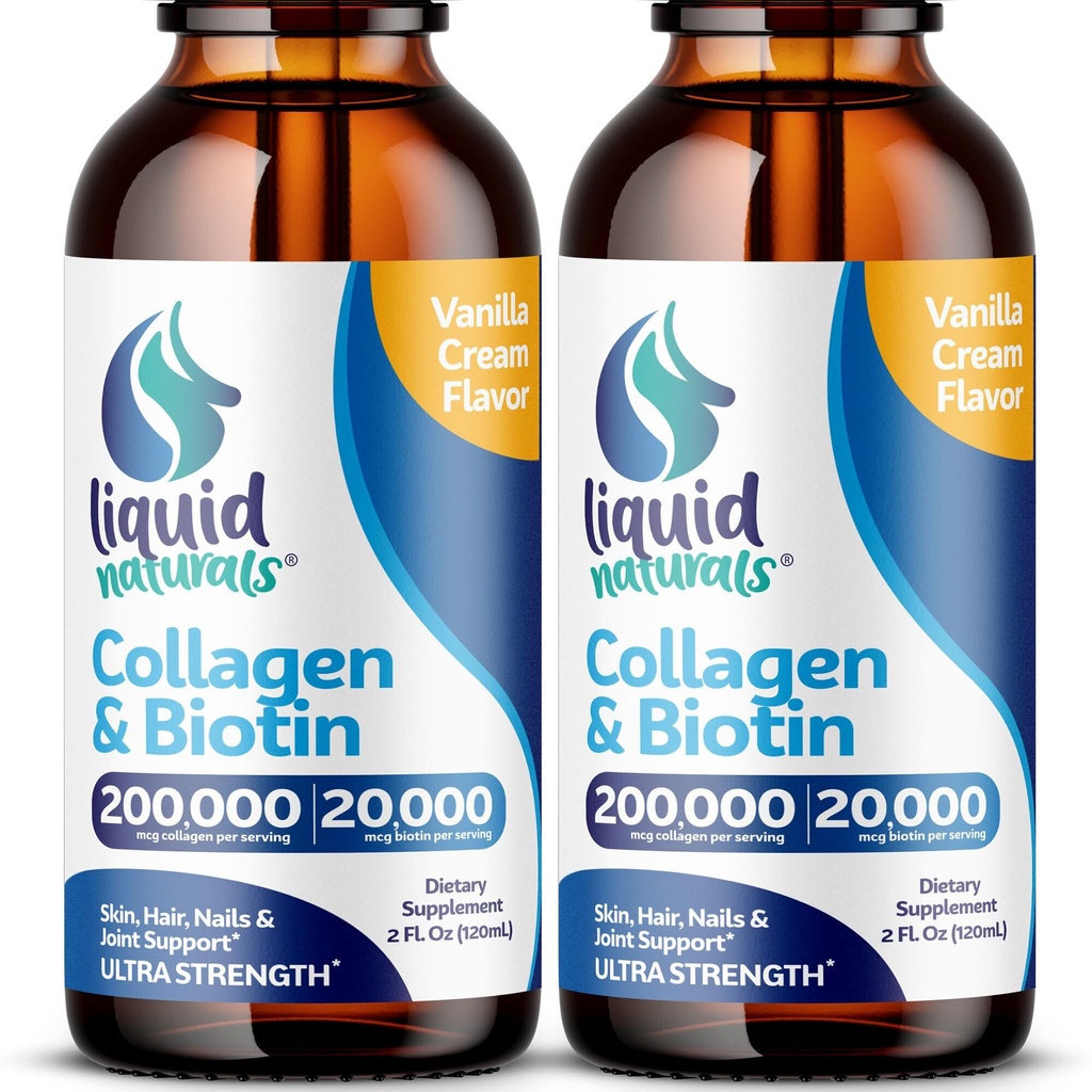 Liquid Collageen en Biotin, 2 Fl. Oz, Ultra-Strength Collageen Supplementen voor vrouwen, Keto Vriendelijke Biotine voor haargroei Vrouwen, Nagels, & Huid Vitaminen B7 Collageno Peptides 