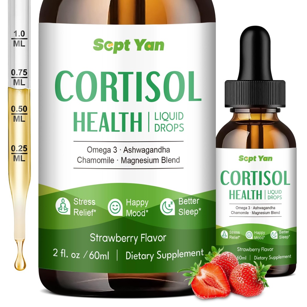Cortisol Supplements Liquid Drops for Women and Men with Phosphatidylserine, Magnesium, Ashwagandha, Vitamins, Cortisol Detox Calm Drops for Supplements Mood, Focus, Sleep, 2 FL.OZ Vegan