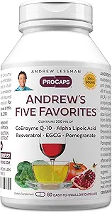 ANDREW LESSMAN Andrew's Five Favorites 60 Capsules - Biedt 200mg elk van Co-enzym Q-10, Resveratrol, EGCG, Granaatappel en Alpha Lipoïnezuur, krachtige anti-oxidant ondersteuning, Geen additieven