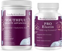 Body Kitchen Youthful Beauty Advanced Collagen Peptides Poudre et resvératrol et acide hyaluronique 10oz et pro-élastine, compte de 60