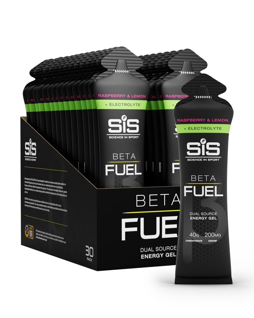 Science in Sport BETA Fuel + Electrolyte Gels - Electrolyte Energy Gel - Optimal 1:0.8 Ratio Maltodextrin & Fructose - 40g Carbohydrates & 200mg Sodium - Raspberry & Lemon Flavor - 30 Count