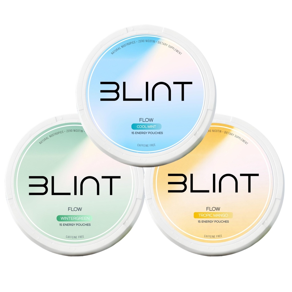 BLINT Flow Caffeine Free Nootropic Pouches | Brain Supplements for Memory and Focus | Alpha GPC, L-Theanine, L-Tyrosine | Nicotine Free, Sugar Free | Variety Pack 3 Cans