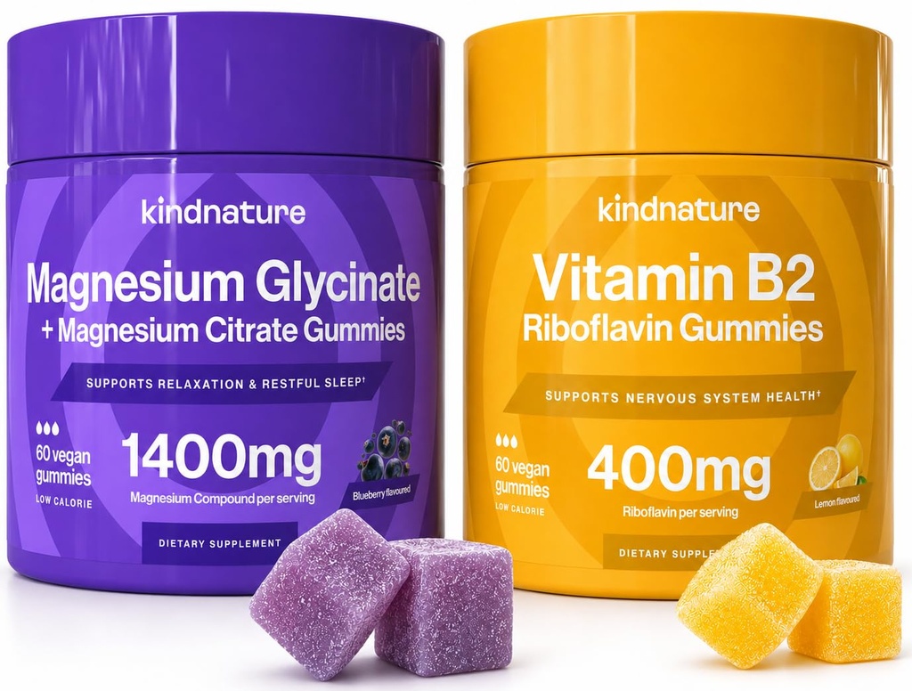 kindnature Migraine Relief Power Duo: B2 & Magnésium Gommies Bundle