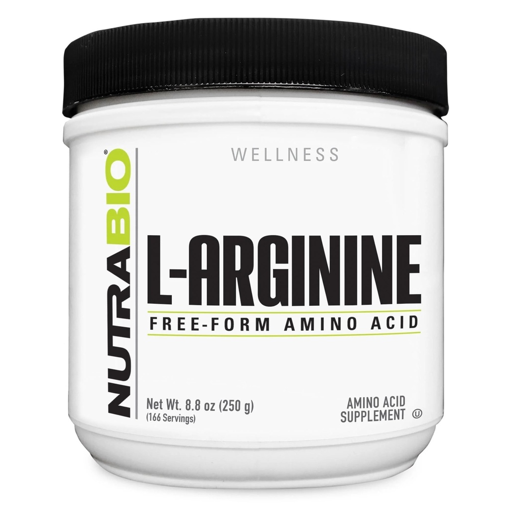 NutraBio L-Arginine Supplement, 750 mg Nitrik Oxid Precursor, Ondersteunt de bloedstroom, Bloedvatgezondheid, en spiergroei, 250g