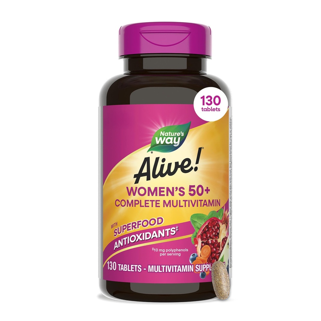 Nature's Way Alive! Women’s 50 Plus Complete Multivitamin Tablets, Daily Vitamin for Women 50 +, Supports Healthy Heart, Bones, and Brain Function*, with Superfood Antioxidants(1), 130 Tablets