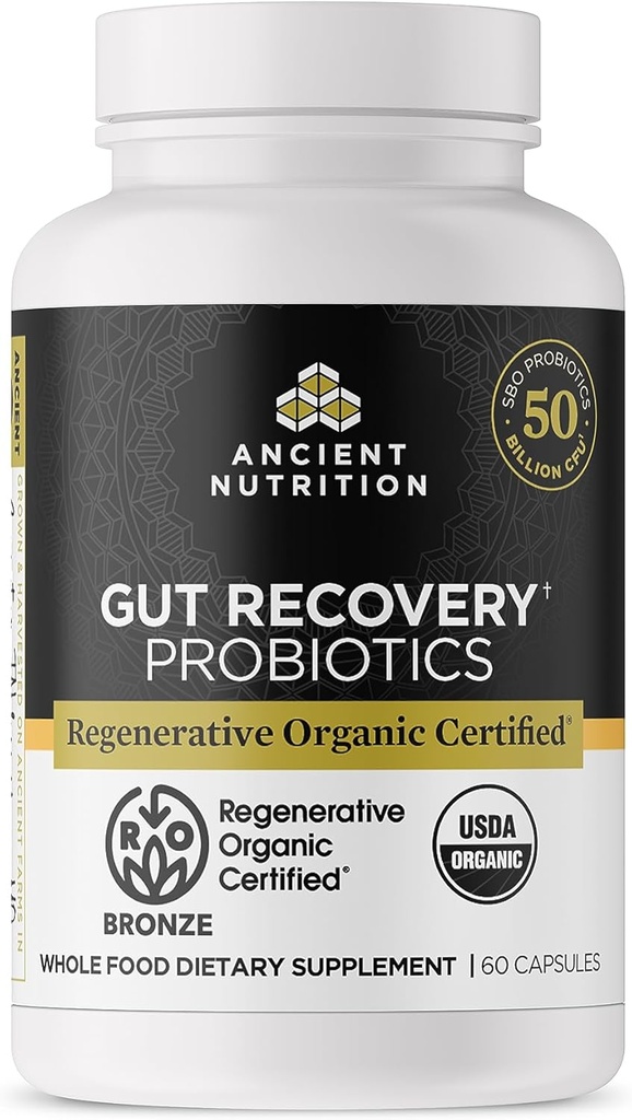 Ancient Nutrition Regenerative Organic Certified Probiotics for Gut Recovery, Probiotics Gut Recovery, for Healthy Digestie and Immune System Function Support, 50 Miljard CFUs* Per Serving, 60 Count
