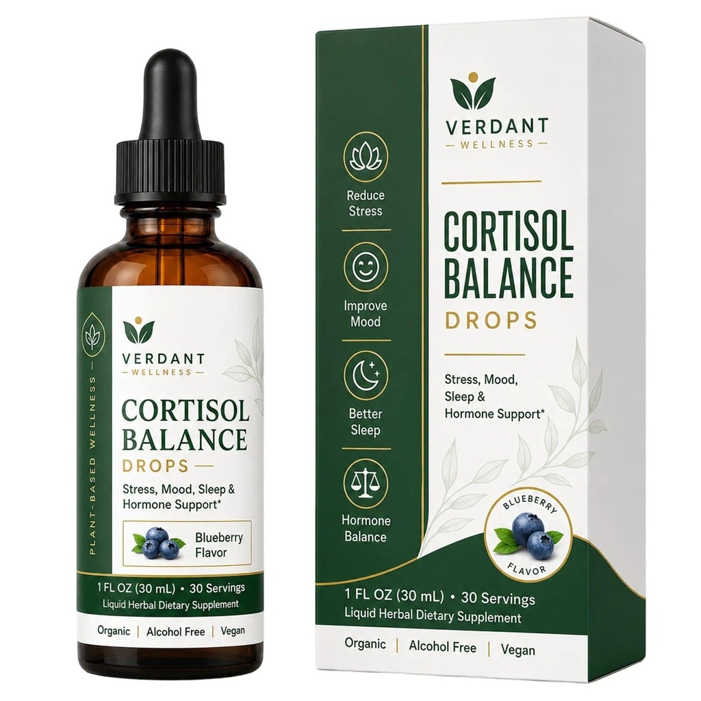 Talina Verdant Wellness Cortisol Balance Drops with Ksm-66 Ashwagandha, Rhodiola, Lemon Balm, L-Theanine, Magnesium & B Vitamins, Vegan Drops, Support Relaxation, A Calm Mood, 30ml