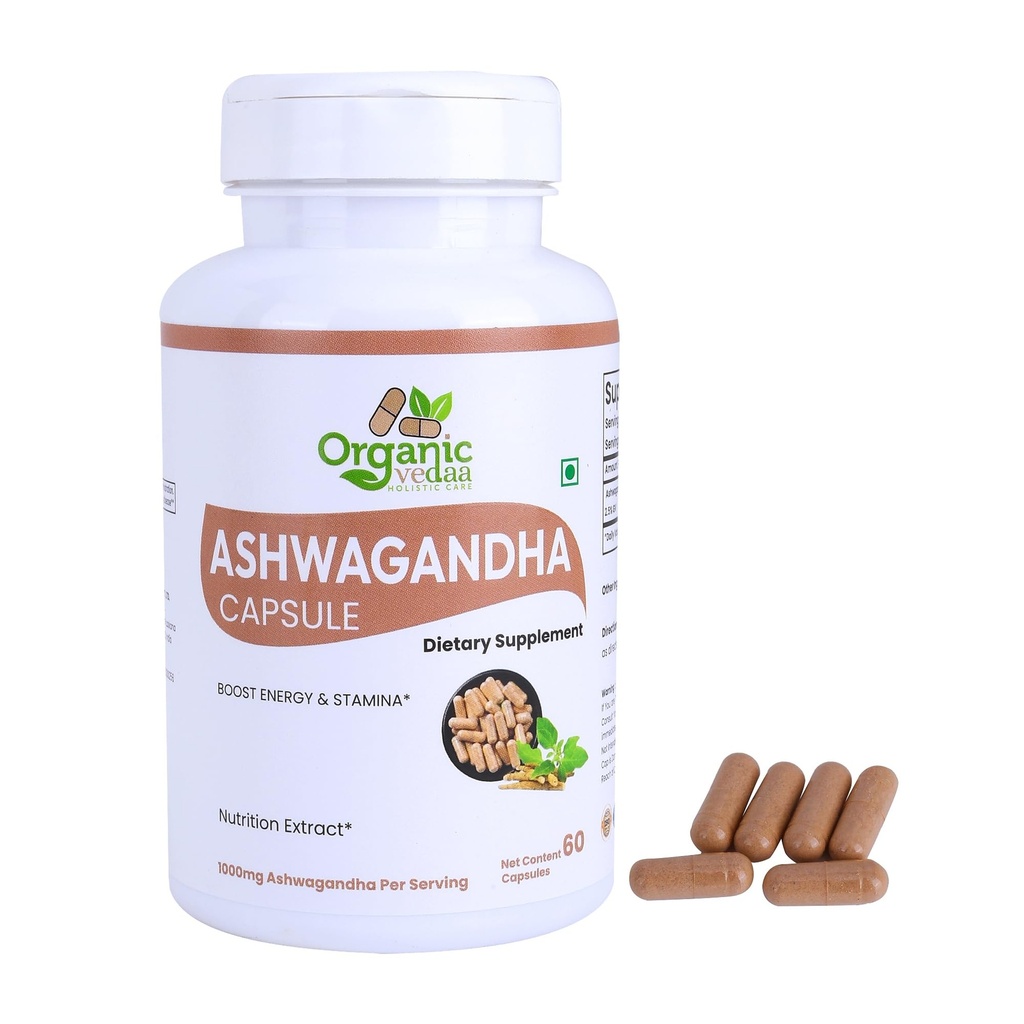 Natural Fiber Ashwagandha Capsules 60 Count | 1000mg High Potency Organic Root Extract | Plant-Based, Non-GMO, Gluten-Free | Natural Mood & Balance Support for Men & Women (Ashwagandha 60 Capsules)