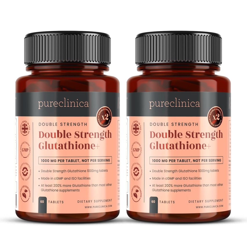 pureclinica Glutathione 1000mg – 120 Tablets (2 x 60) | High Strength with 500mg Glutathione, 300mg ALA, 200mg Vitamin C | Antioxidant & Detox Support, 1-a-Day