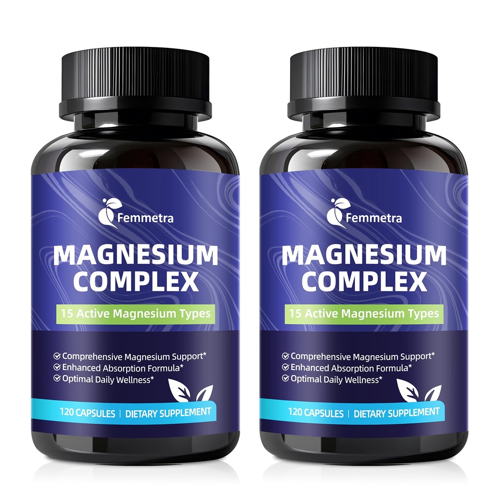Magnesium Complex for Women Men 1350mg 15 in 1 Pure Magnesium Supplement, with High Absorption Chelated Magnesium Glycinate Citrate Malate & More for Muscle, Heart, Sleep & Bone Support, Vegan 60 Days