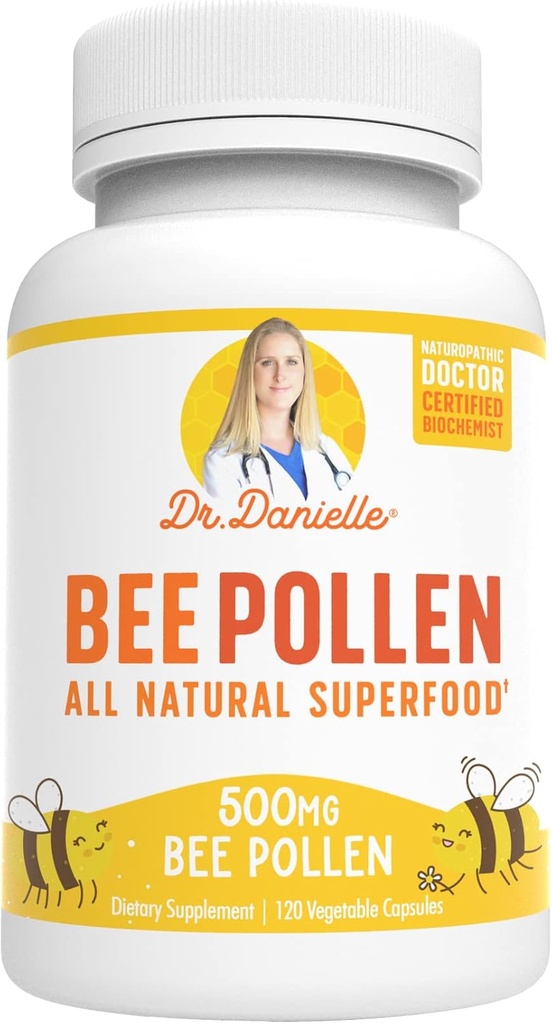 Bee Pollen van Dr. Danielle, Natural Bee Pollen Supplement, 500mg, 120 Veggie Capsules