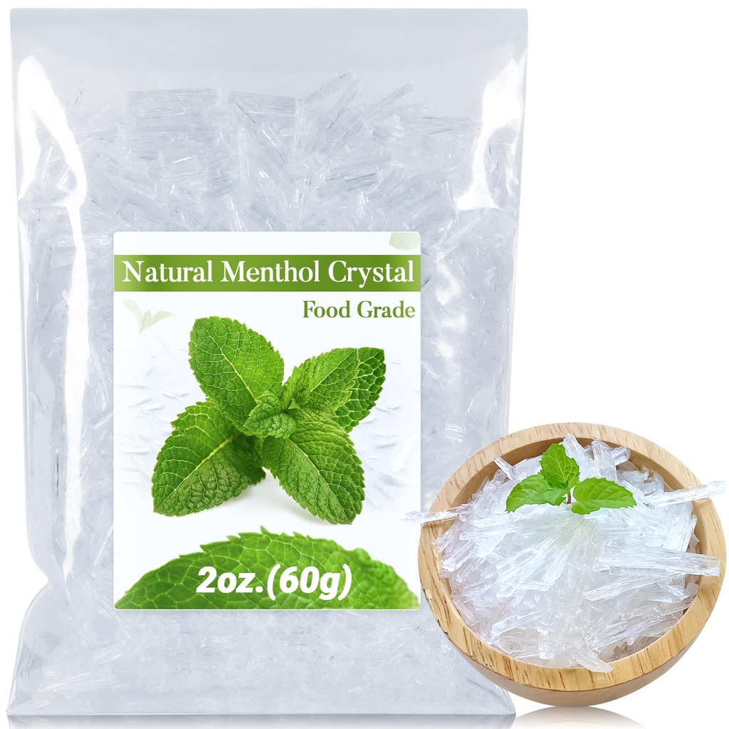 MAQIHAN 2oz Menthol Crystal Bulk - Menthol Crystals Organic Mentol Cristal for Shower Steamer Aromatherapy Vapo Tablet Making Colds Restore Congestion Relief Peppermint Essential Oil Making