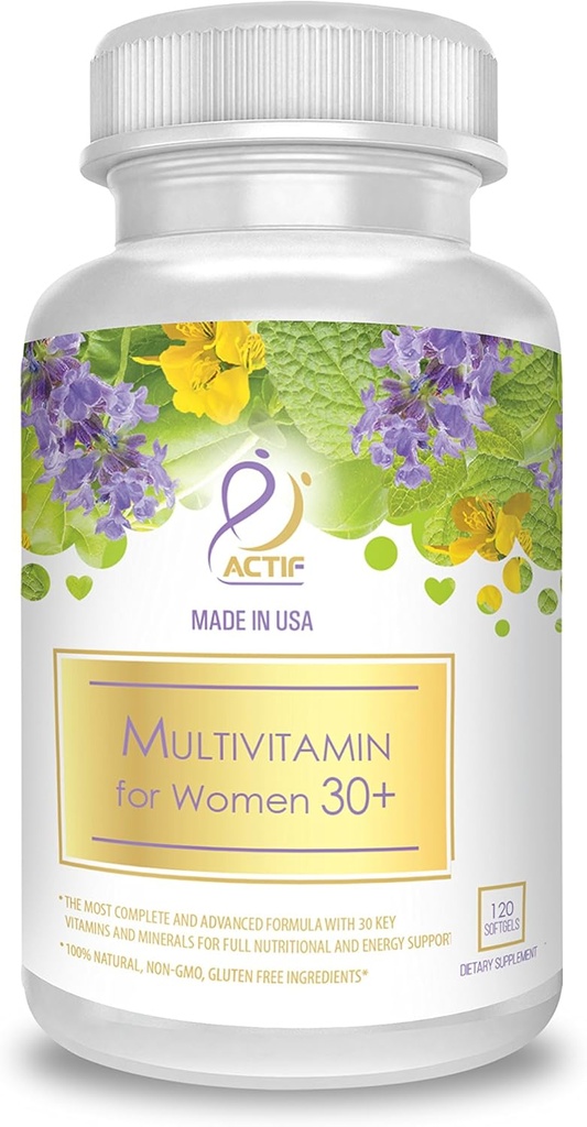 ACTIF Multivitamine voor vrouwen leeftijd 30+ met 30 Organische Vitaminen en Biologische Kruiden, Niet-GMO, Made in USA, 2-maand Supply