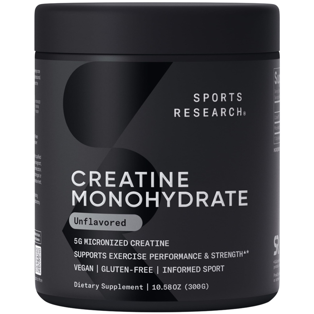 Recherche sportive Créatine monohydratée - gain de masse musculaire, améliorer la performance et la force et soutenir la récupération d'entraînement - 5 g Créatine micronisée - 10,58 oz