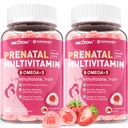 2 Pack Prenatal Vitamins for Women Gummies, Methylfolate 1mg, Vegan Omega 3 DHA 800 mg, Iron, Choline, Iodine, Vitamin D3 B6 B12 - Multivitamin for Women Before, During & After Pregnancy, Sugar Free