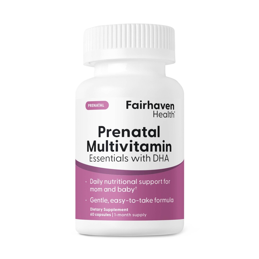 Fairhaven Health Prenatal Multivitamin Essentials with DHA | Prenatal Vitamins + DHA, Choline, Myo-Inositol | Citrus Essence to Deter Nausea | Vegan | 60 Capsules