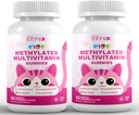 Kids Methylated Multivitamin Chewable Gummies, MTHFR Supplement with L Methylfolate, Magnesium, Biotin, Choline, Inositol, DHA, TMG & Coq 10, Immune & Brain Support, Strawberry Flavor, 120 Ct