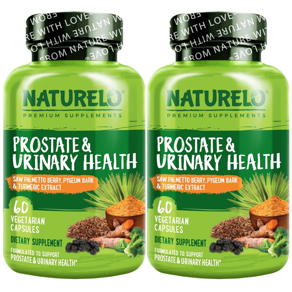 NATURELO Prostate & Urinary Health, Uitgebreide formule met Saw Palmetto, Pygeum, Tumeric, Plant Sterols, Broccoli en Lycopeen, 60 Vegetarische Capsules (pakket van 2)