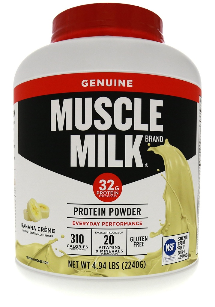 Lait musclé Poudre de protéines authentiques, Crème de banane, 32g Protéines, 4,94 livres, 32 portions