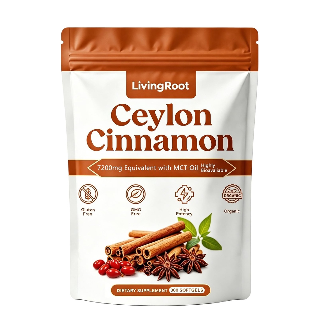 Ceylon Cinnamon SoftGels with Mct Oil, Supports Metabolic Balance, Energy & Daily Wellness, Ceylon Cinnamon Organic, Non-GMO Gluten Free, Gentle Daily Support - 300 Capsule