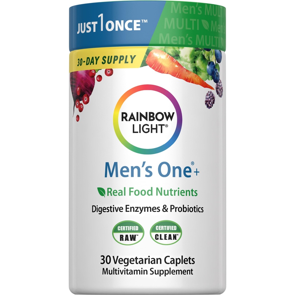 Regenbooglicht Multivitamine voor mannen, vitamine C, D & zink, probiotica, mannen één multivitamine Biedt hoge potentie Immune Ondersteuning, niet-GMO, vegetarisch, 30 tabletten
