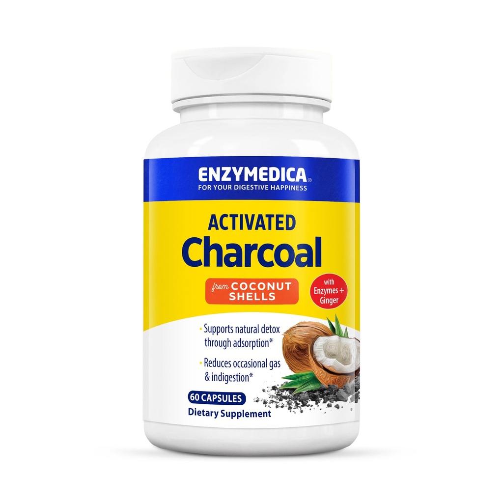 Enzymedica, geactiveerde Charcoal, Vermindert Occasional Gas, Opgeblazen & Indigestie, Ondersteunt Natuurlijke Detox, 60 Tellen