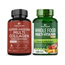 Gezonde Wellness Super-Absorb Multi Collageen Pillen (Type I II III V X) Biologische Kruiden en Bioperine + Gehele Voeding Multivitamine voor Mannen - Natuurlijke Multi Vitaminen, Mineralen, Biologische Extracten Bundel