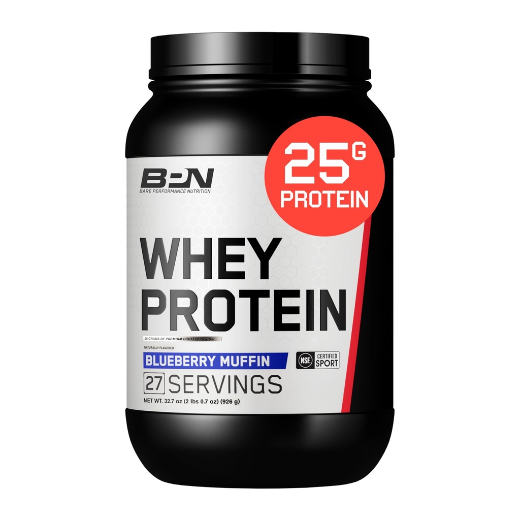 BARE PERFORMANCE NUTRIITION, BPN Whey Protein + Casein Protein Powder Blend, Blueberry Muffin, 25g de protéines par service soutient la récupération musculaire maigre, 27 portions, tiers testé