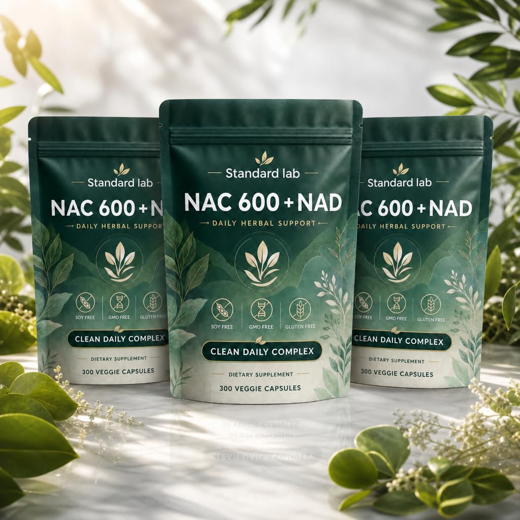 Standard Lab NAC 600mg & NAD+ Daily Complex Capsules, NAC Supplement, Non-GMO, Gluten Free, 300 Softgels (3PCS)