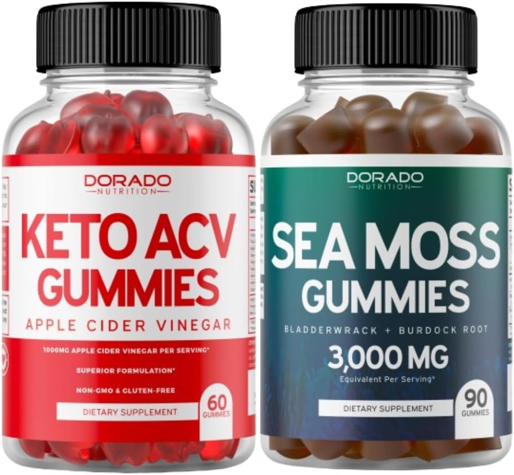 Keto ACV Gummies (60 Count) Advanced Weight Loss Formula and Irish Sea Moss Gummies (90 Count) with Bladderwrack & Burdock Root for Thyroid, Energy & Immune Support - Non Gmo, Vegan Safe & Made in US