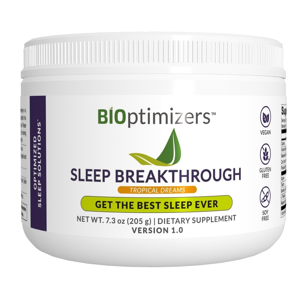 BIOptimizers Sleep Breakthrough – Natural Melatonin Free Vegan Deep Sleep Support with Magnesium and Zinc for Adults | Non Habit Forming | 202.5 g Powder (Tropical Dreams)