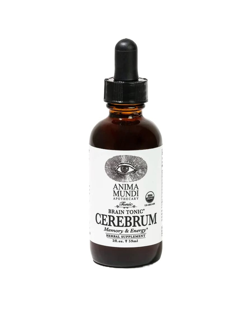 Anima Mundi Apothecary Cerebrum Brain Tonic - Cognitive Support Supplement - Liquid Drops with Lion's Mane and Ginkgo - Brain Booster Liquid Supplement for Memory Support (2oz / 60ml)