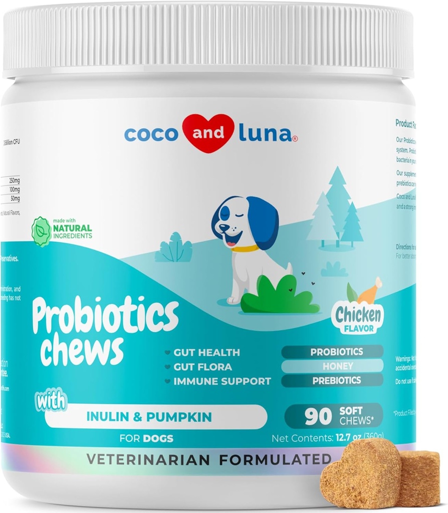 Probiotica voor honden Digestieve gezondheid - ondersteuning Gut Health, diarree, gas, & seizoenallergieën - met honing, pompoen en prebiotica voor spijsverteringsondersteuning, slechte hond adem en constipatie