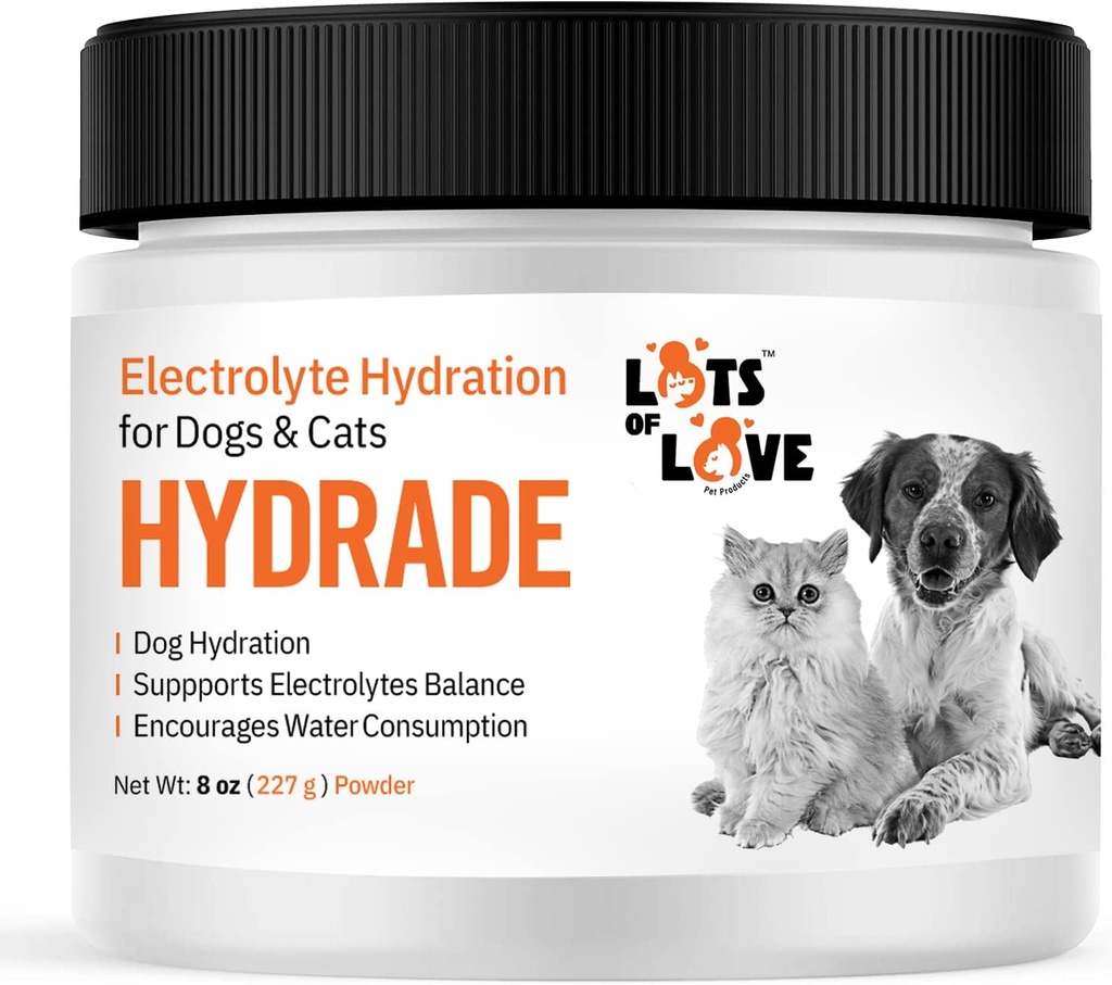 HYDRADE Powder - Elektrolyten voor honden- en kattendehydratie - Hydratatie voor honden en katten - Lots of Love Pet Products (8 Oz)