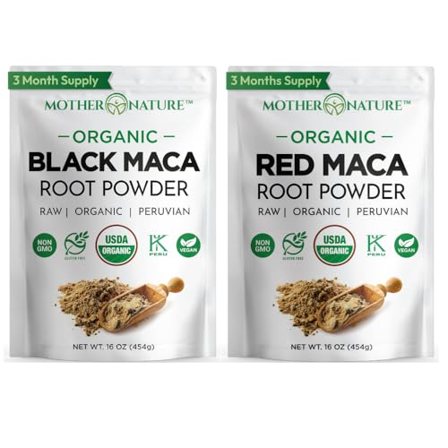 Red Maca & Black Maca Root Powder Bundle, Achieve Your Peak Performance - Energy Drink Powder, Muscle Mass Gainer, Hormone Balance, Focus, Wellness, for Men & Women - Organic, Vegan, Non-GMO