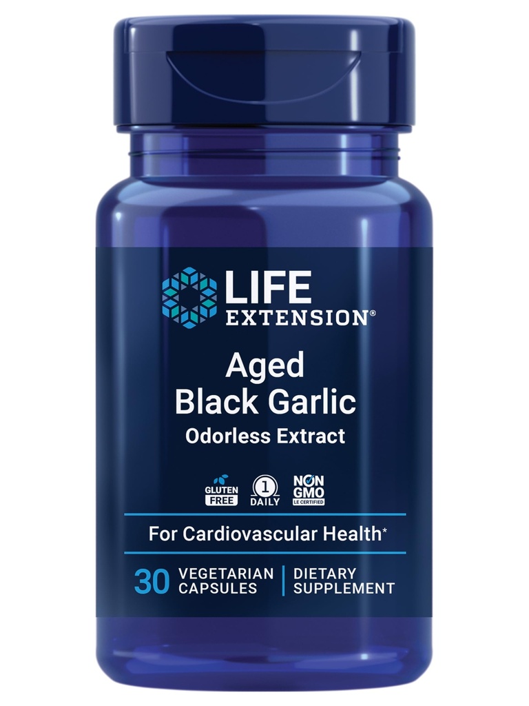 Life Extension Aged Black Knoflook, Heart Health Support Supplement, Blood Pressure Health Support, Cholesterol Health Support, Once-Daily, Glutenvrij, Vegetarisch, Non-GMO, 30 Capsules