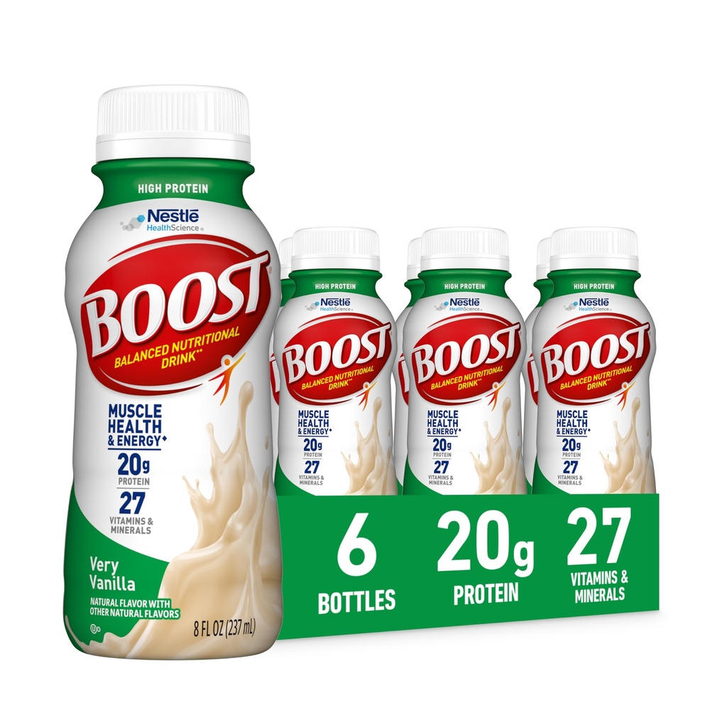 BOOST High Protein Balanced Nutritional Drink, Very Vanilla, 8 FL OZ (Pack of 6)