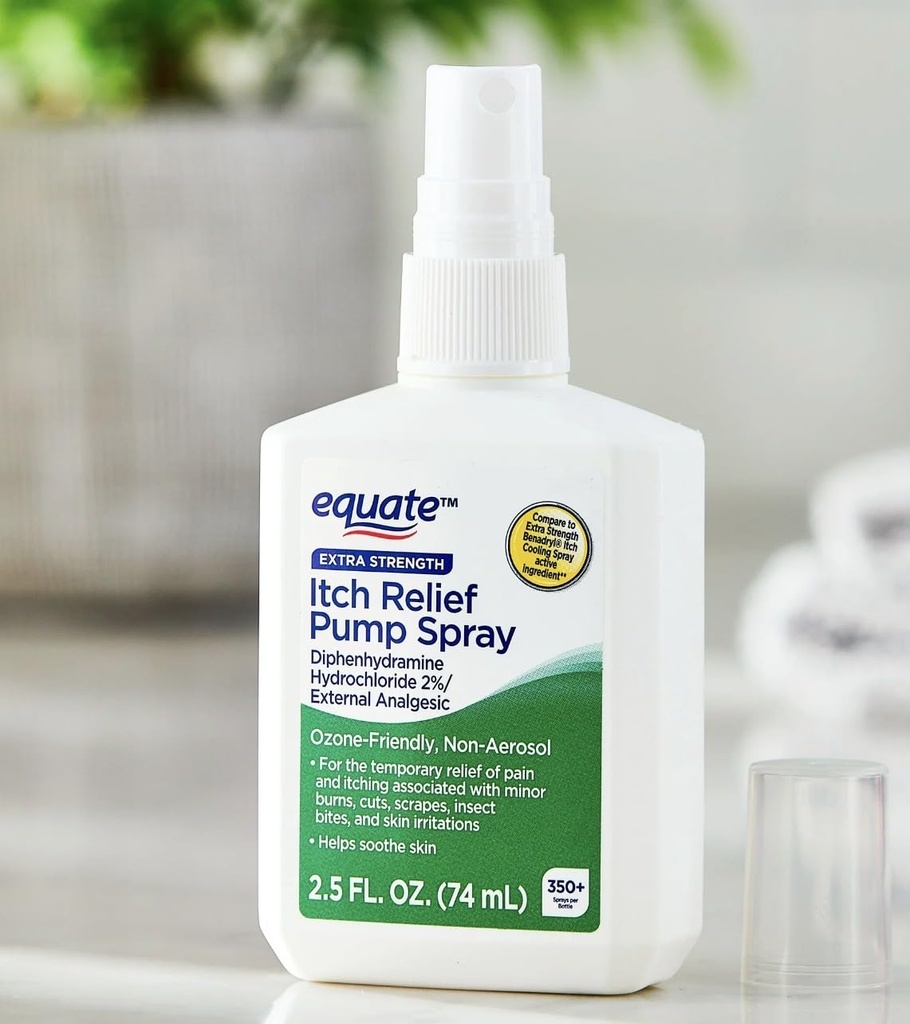 Equate Extra Strength Itch Relief Pump Spray for Skin Irritation, 2.5 oz Pack 2