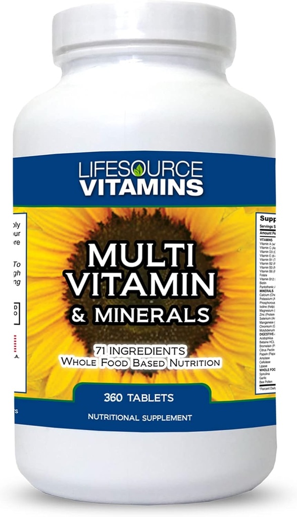 LifeSource Vitaminen LifeSourceVitaminen Whole Food Multivitamine & Minerals with 71 All Natural Ingrediënten, Probiotica, Digestieve Enzymen, Chelated Minerals and Non-GMO, 360 Tablets