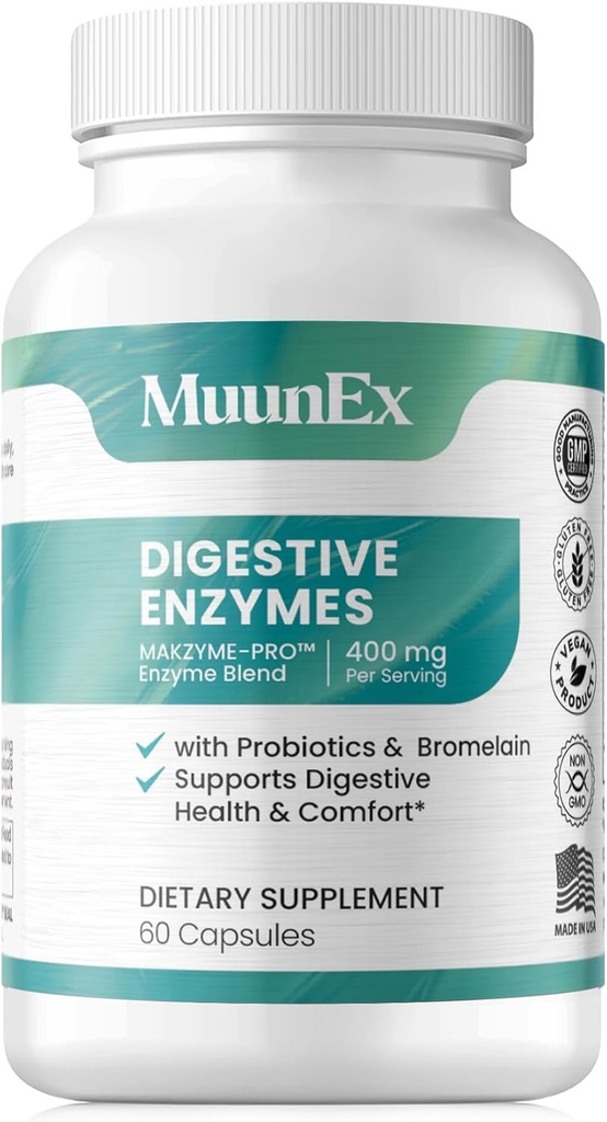 Digestieve enzymen met Probiotica - Nieuwe formule voor Maaltijd Discomfort Relief & Bloating-Daily Enzymes - Bromelain, Papaya Enzyme, Probiotic, Lactase Enzymes for Digestie - Vegan - 60 Ct