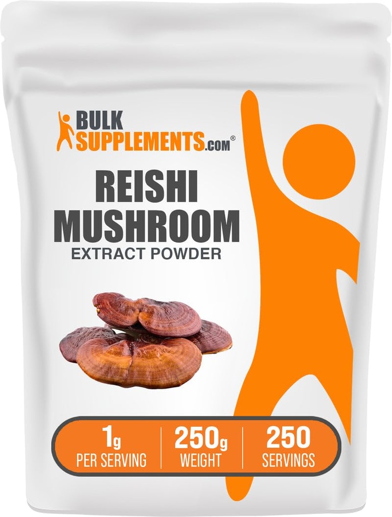 BulkSupplements.com Reishi Mushroom Extract Poeder - Reishi Mushroom Poeder, Supplement voor algehele welzijn - Glutenvrij, 1g per portie, 250g (8.8 oz) (pakket van 1)