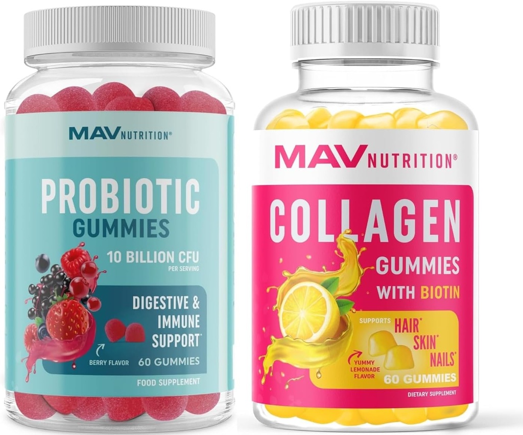 MAV NUTRITION Collageen Gummies for Women and Probiotic Gummies 