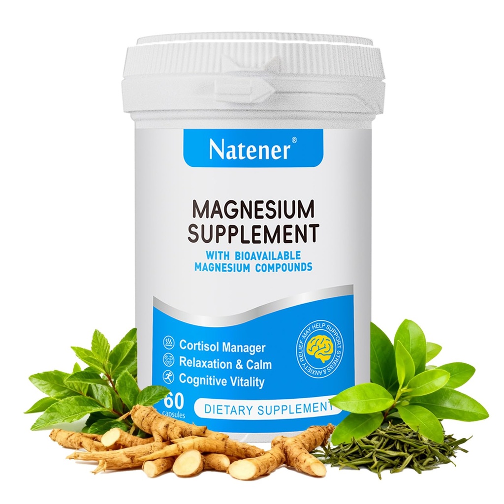 320mg Quad Magnesium & 200mg Alpha GPC & 400mg Ashwagandha + 40mg L-Theanine | Support Memory, Focus, Attention & Relaxation* | Magnesium Glycinate/Threonate/Citrate/Malate - 60 Capsules