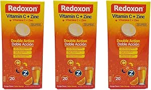 Comprimés Redoxon Vitamine C : Saveur orange, supplément à double action effervescent de vitamine C et de zinc pour le soutien du système immunitaire, mode de vie plus sain et plus d'énergie; 3-paquet de 20 comprimés